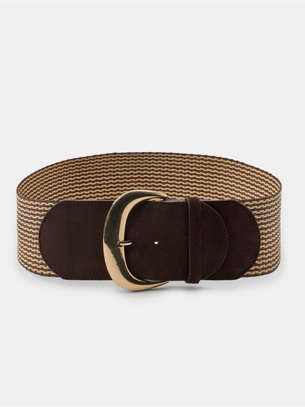 Zara Brown And Gold Buckle RAFFIA SPLIT LEATHER BELT Size 34 NWT